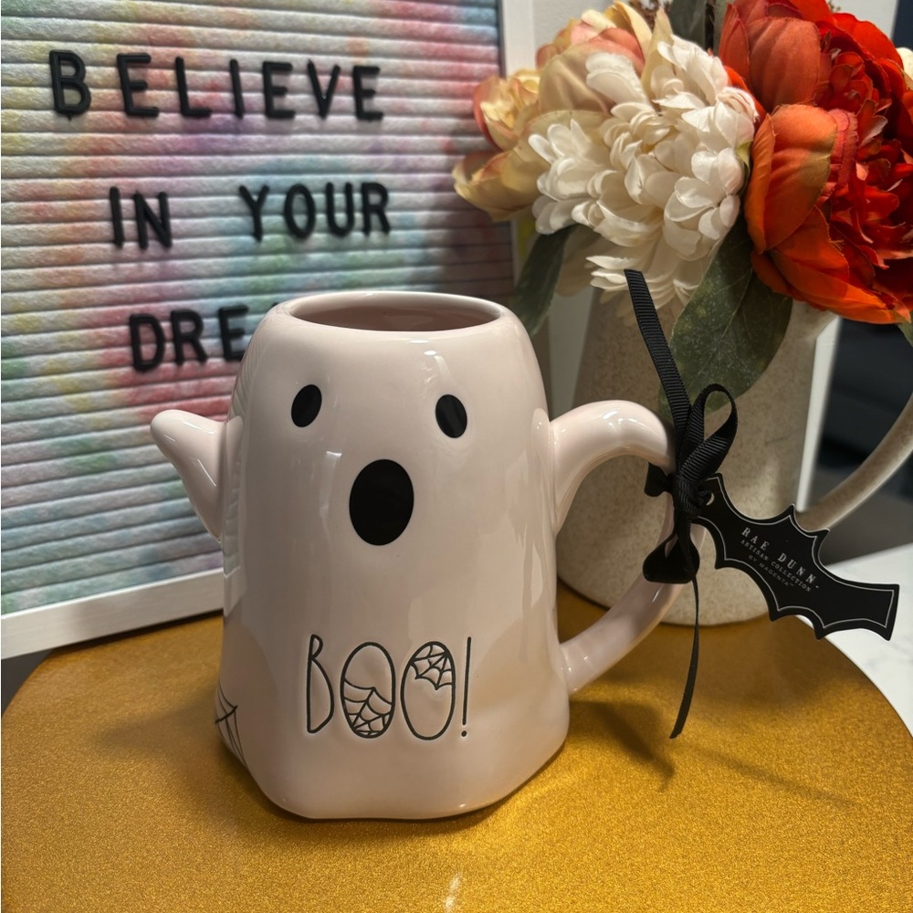Rae Dunn Blush Ghost Mug with Boo Design